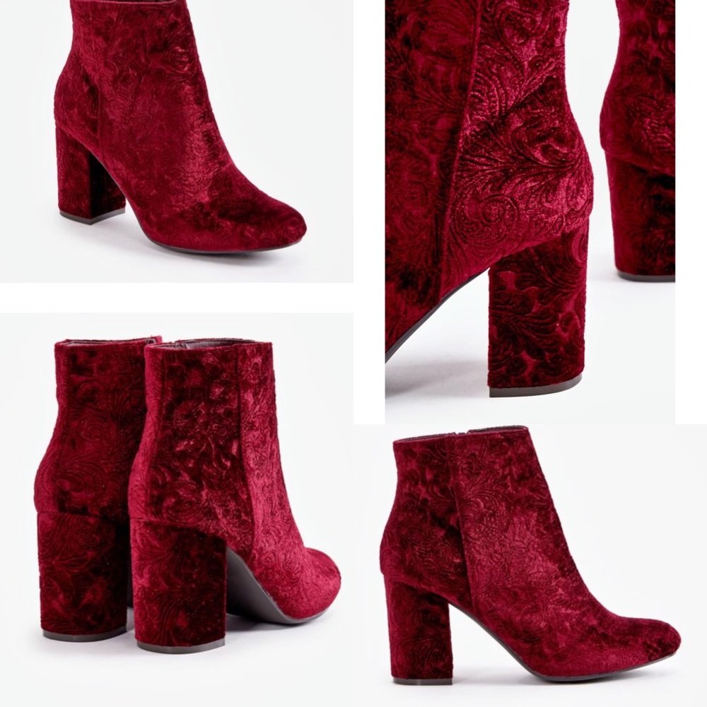 NWT JustFab Burgundy Lorieda Heel Bootie - Velvet